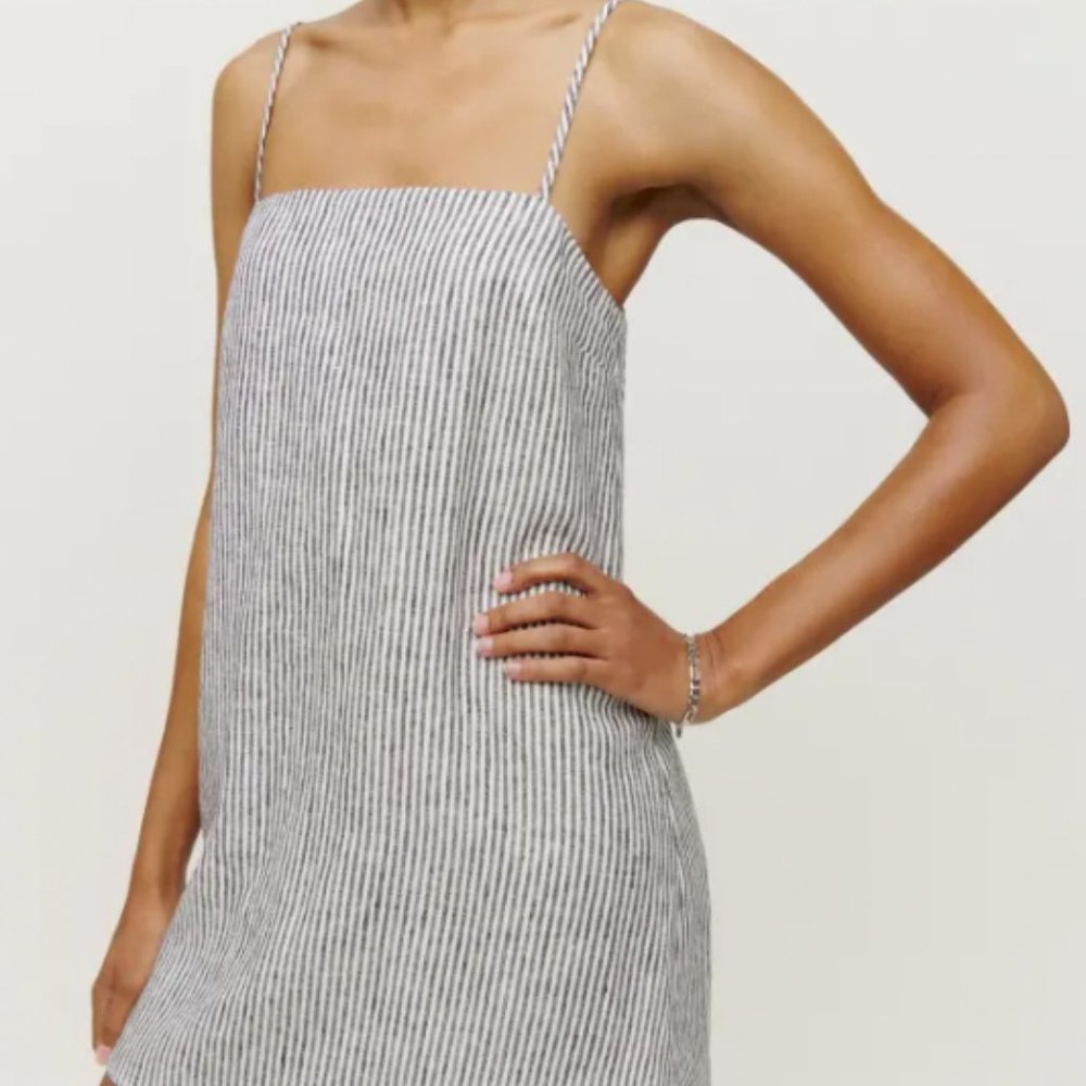NWT Aubree Linen Dress, Color  - Vineyard (pinstripe)